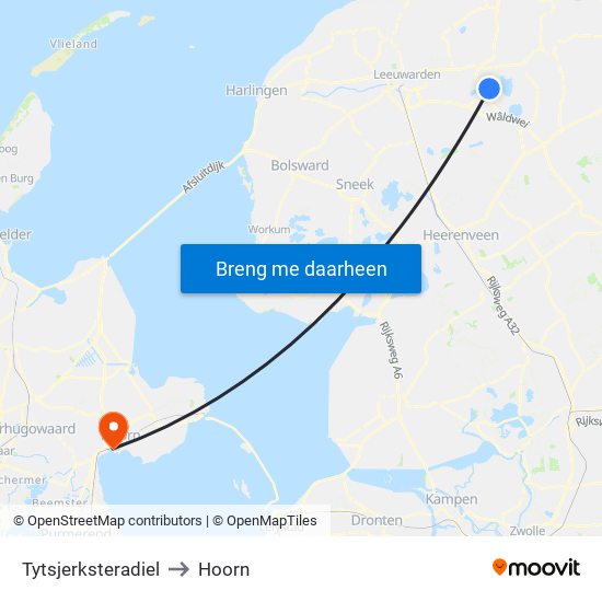 Tytsjerksteradiel to Hoorn map
