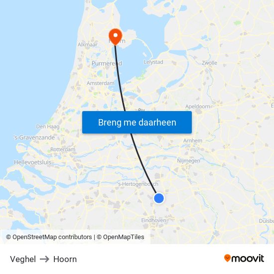 Veghel to Hoorn map