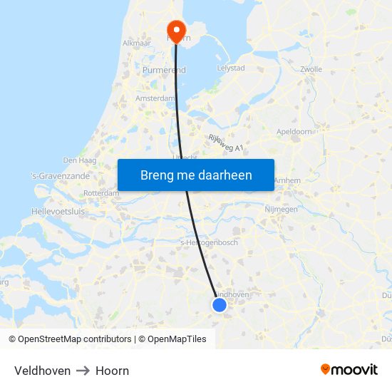 Veldhoven to Hoorn map