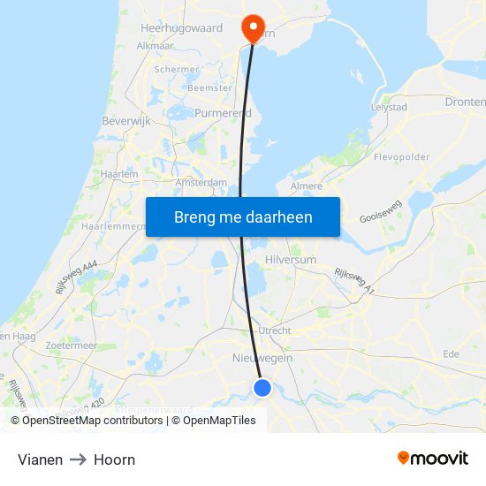 Vianen to Hoorn map