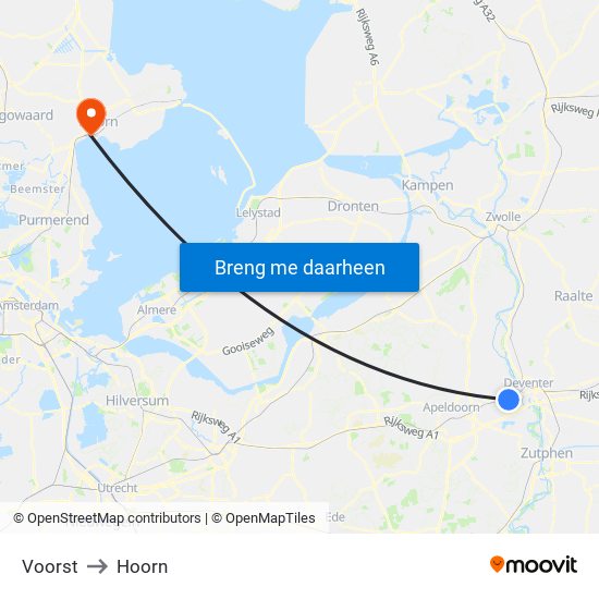 Voorst to Hoorn map