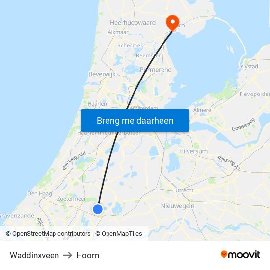 Waddinxveen to Hoorn map