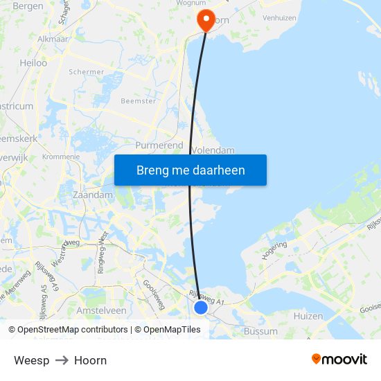 Weesp to Hoorn map