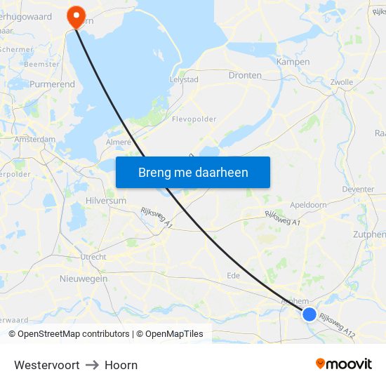 Westervoort to Hoorn map