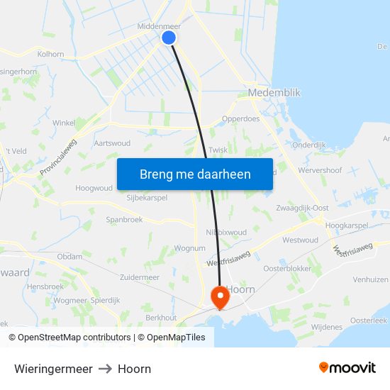 Wieringermeer to Hoorn map