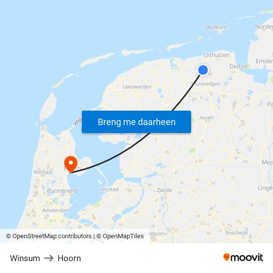 Winsum to Hoorn map