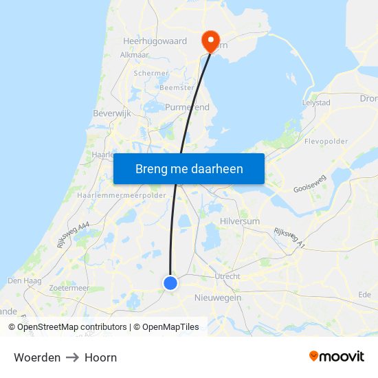 Woerden to Hoorn map