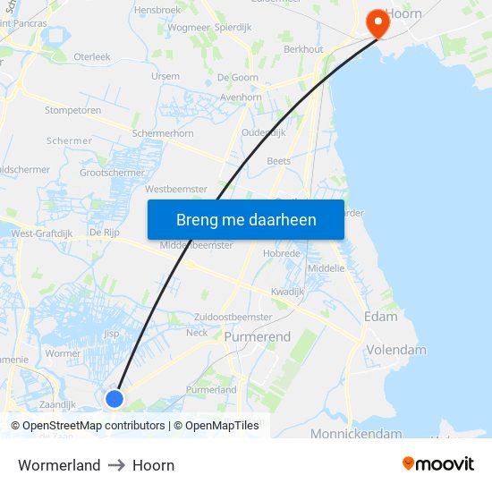Wormerland to Hoorn map