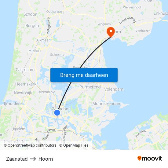 Zaanstad to Hoorn map