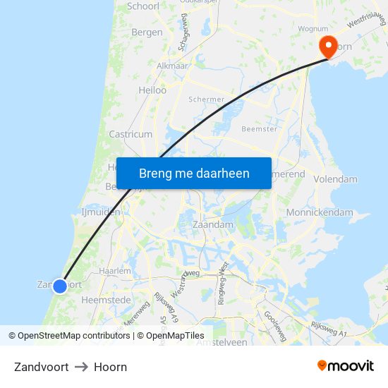 Zandvoort to Hoorn map