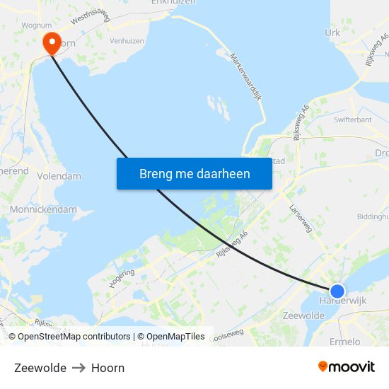 Zeewolde to Hoorn map