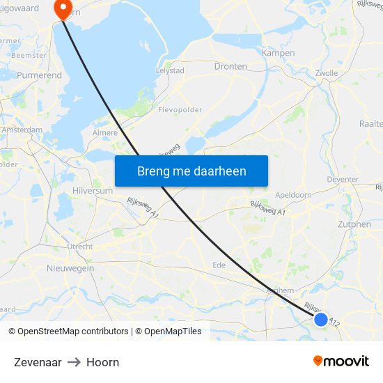 Zevenaar to Hoorn map