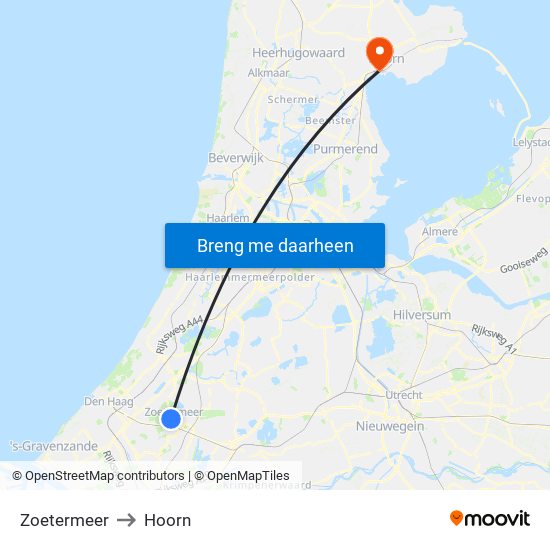 Zoetermeer to Hoorn map