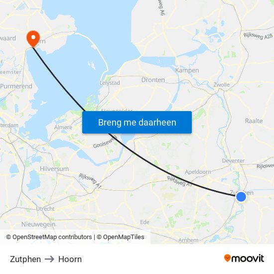 Zutphen to Hoorn map