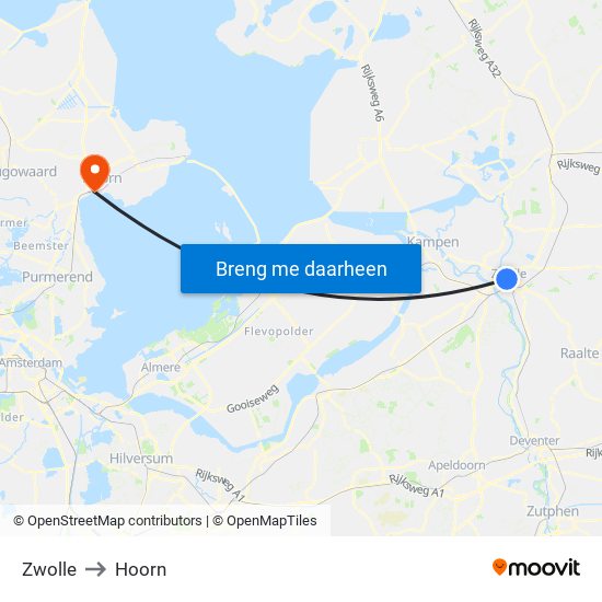 Zwolle to Hoorn map
