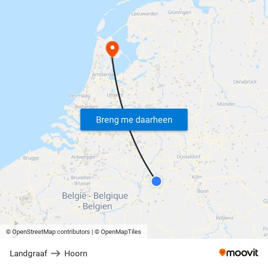 Landgraaf to Hoorn map