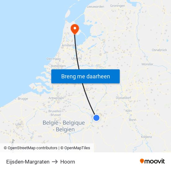 Eijsden-Margraten to Hoorn map