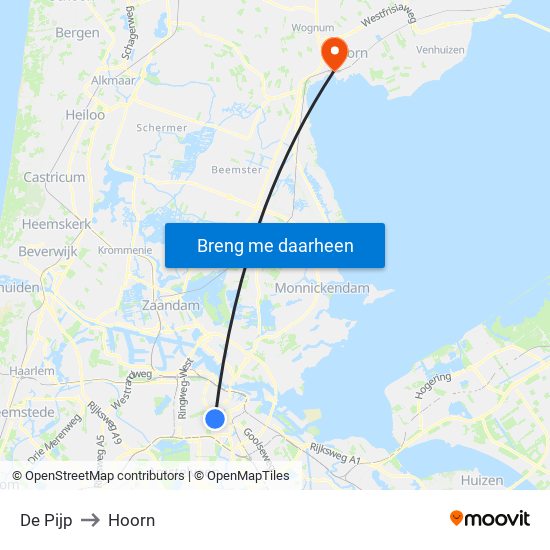 De Pijp to Hoorn map