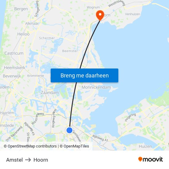 Amstel to Hoorn map