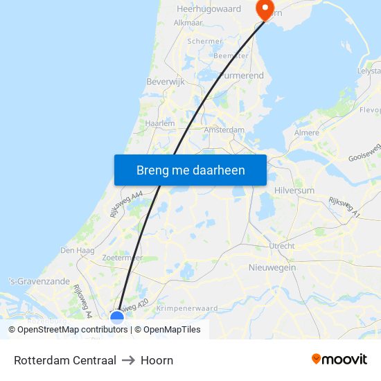 Rotterdam Centraal to Hoorn map