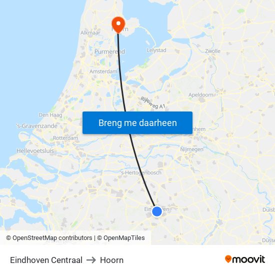 Eindhoven Centraal to Hoorn map