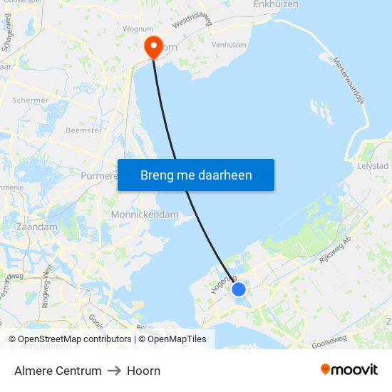 Almere Centrum to Hoorn map