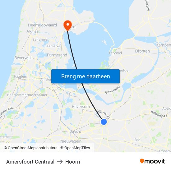 Amersfoort Centraal to Hoorn map