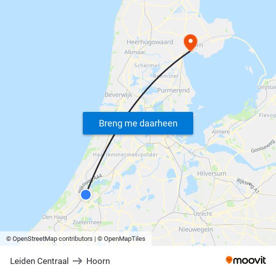 Leiden Centraal to Hoorn map