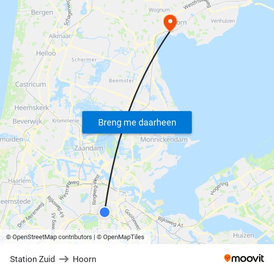 Station Zuid to Hoorn map