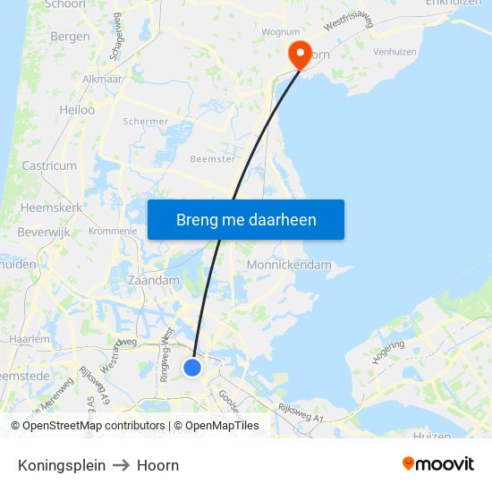 Koningsplein to Hoorn map