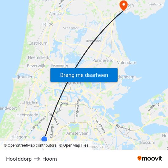 Hoofddorp to Hoorn map