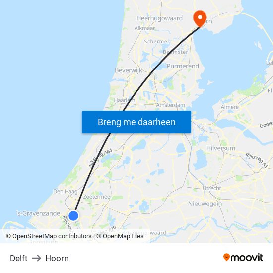 Delft to Hoorn map