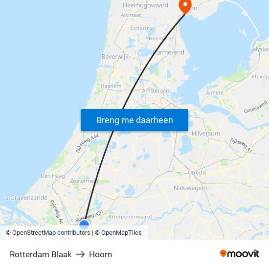 Rotterdam Blaak to Hoorn map