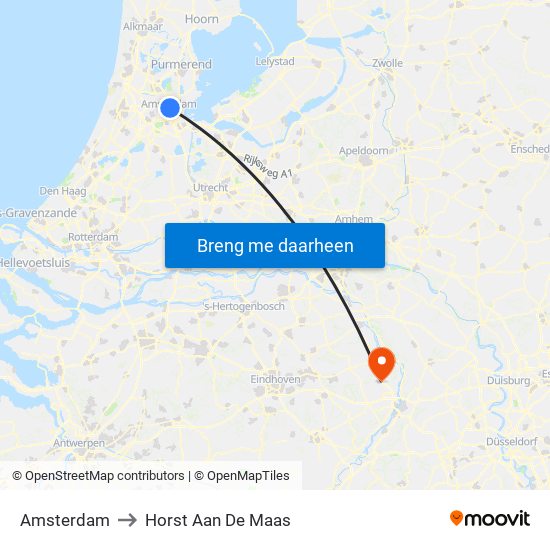 Amsterdam to Horst Aan De Maas map