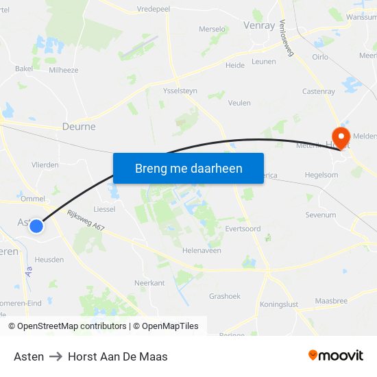 Asten to Horst Aan De Maas map