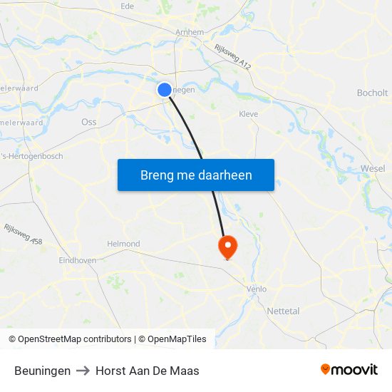 Beuningen to Horst Aan De Maas map