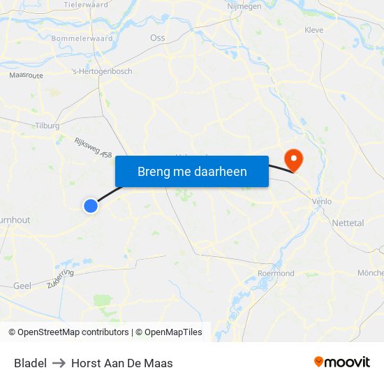 Bladel to Horst Aan De Maas map