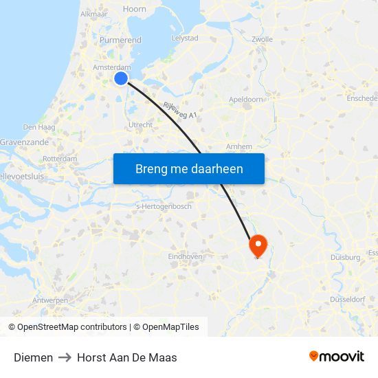 Diemen to Horst Aan De Maas map