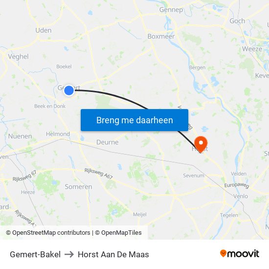 Gemert-Bakel to Horst Aan De Maas map