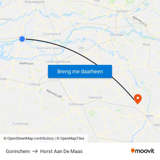 Gorinchem to Horst Aan De Maas map