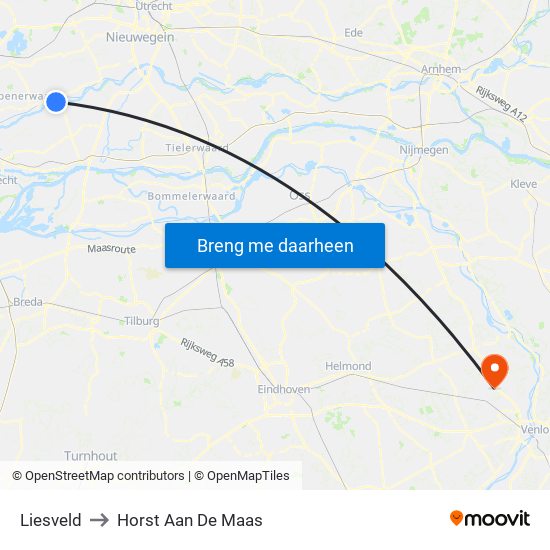 Liesveld to Horst Aan De Maas map