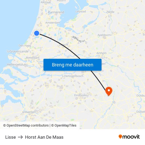 Lisse to Horst Aan De Maas map