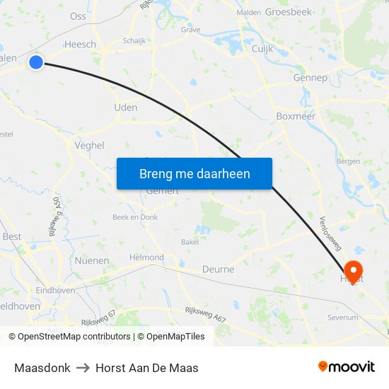 Maasdonk to Horst Aan De Maas map