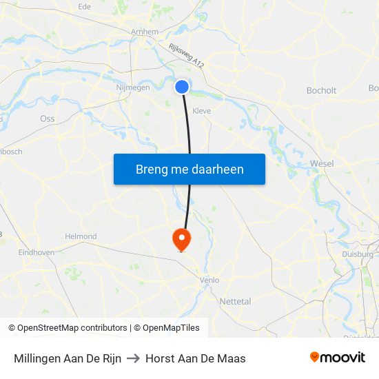 Millingen Aan De Rijn to Horst Aan De Maas map