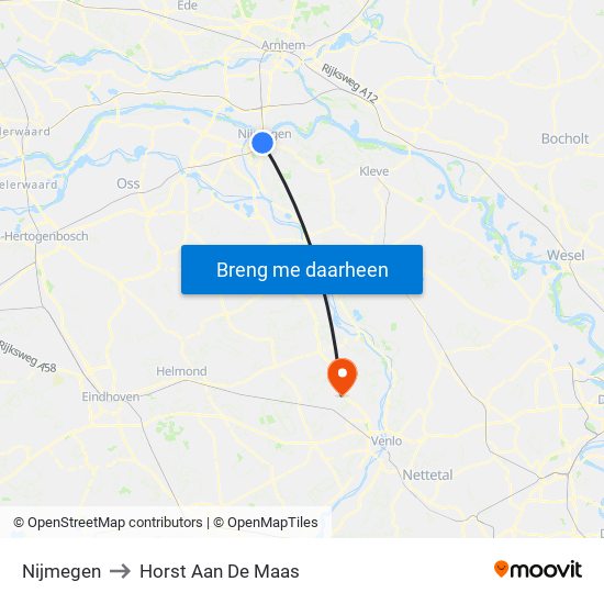 Nijmegen to Horst Aan De Maas map