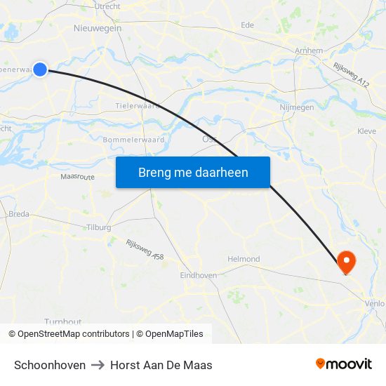 Schoonhoven to Horst Aan De Maas map