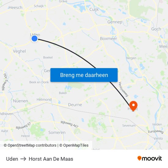 Uden to Horst Aan De Maas map