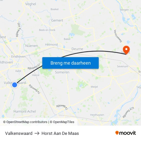 Valkenswaard to Horst Aan De Maas map