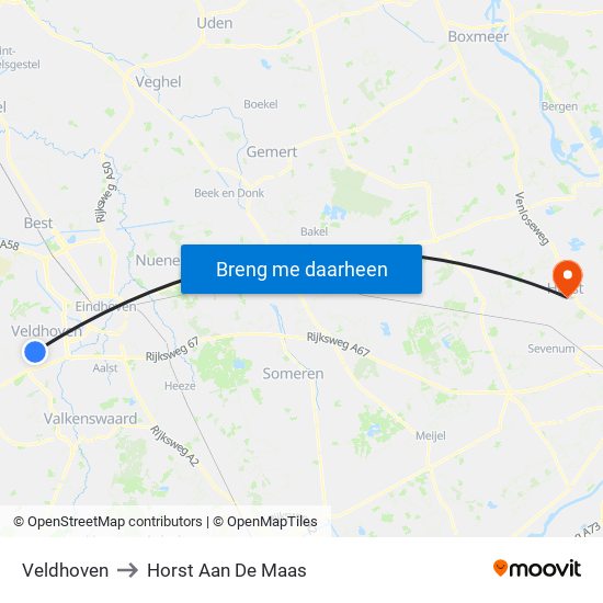 Veldhoven to Horst Aan De Maas map