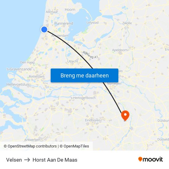 Velsen to Horst Aan De Maas map